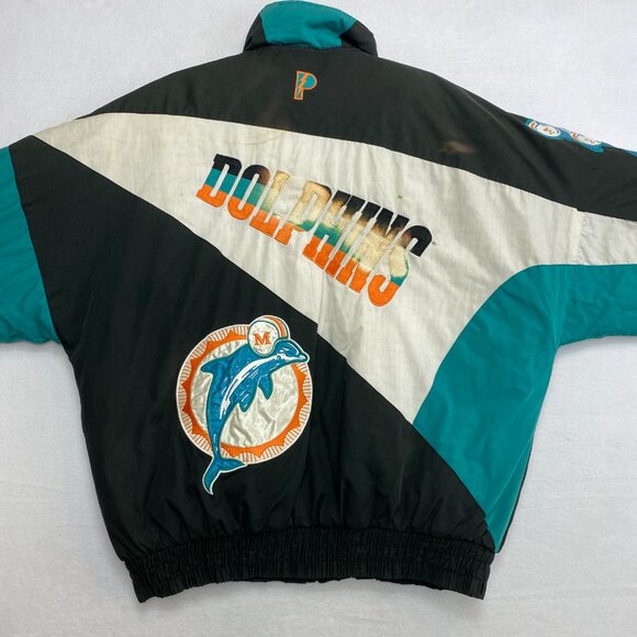 Vtg Miami Dolphins Puffer Jacket Men's L Pro Player Daniel Young Windbreaker - Picture 13 of 16
